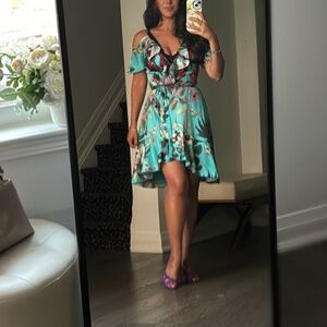 Silk Cold Shoulder Floral Wrap Dress  - XS